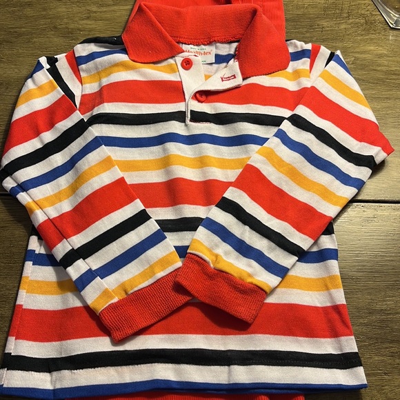 Vtg Healthtex Boy Sz 6 Multicolored Stripe Polo Shirt with Cords Set Made In USA - Picture 2 of 16